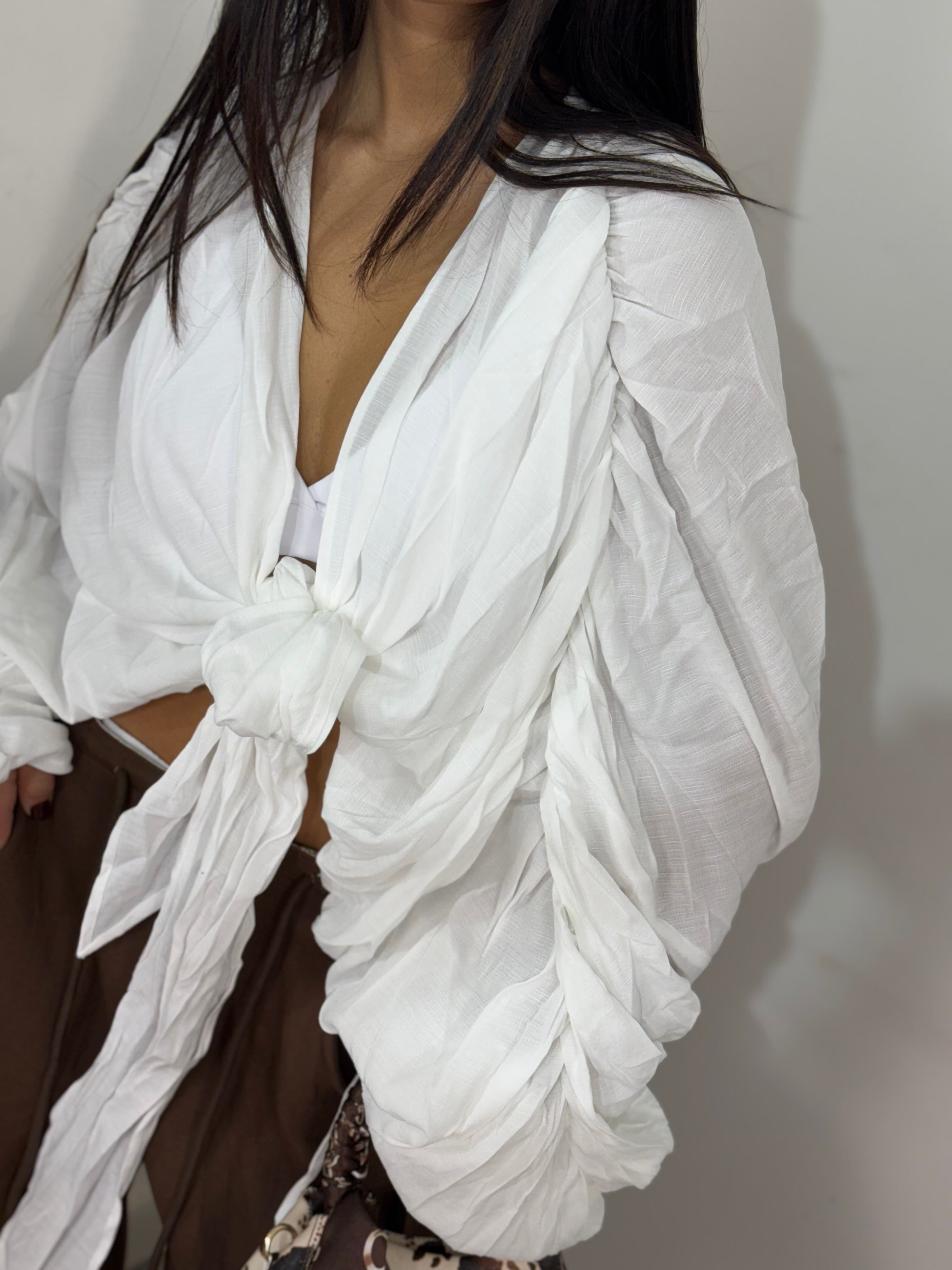 Camicia Lino con manica drappeggio