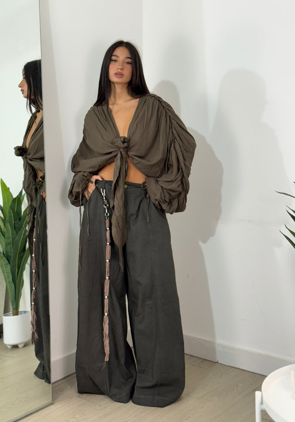 Camicia Lino con manica drappeggio