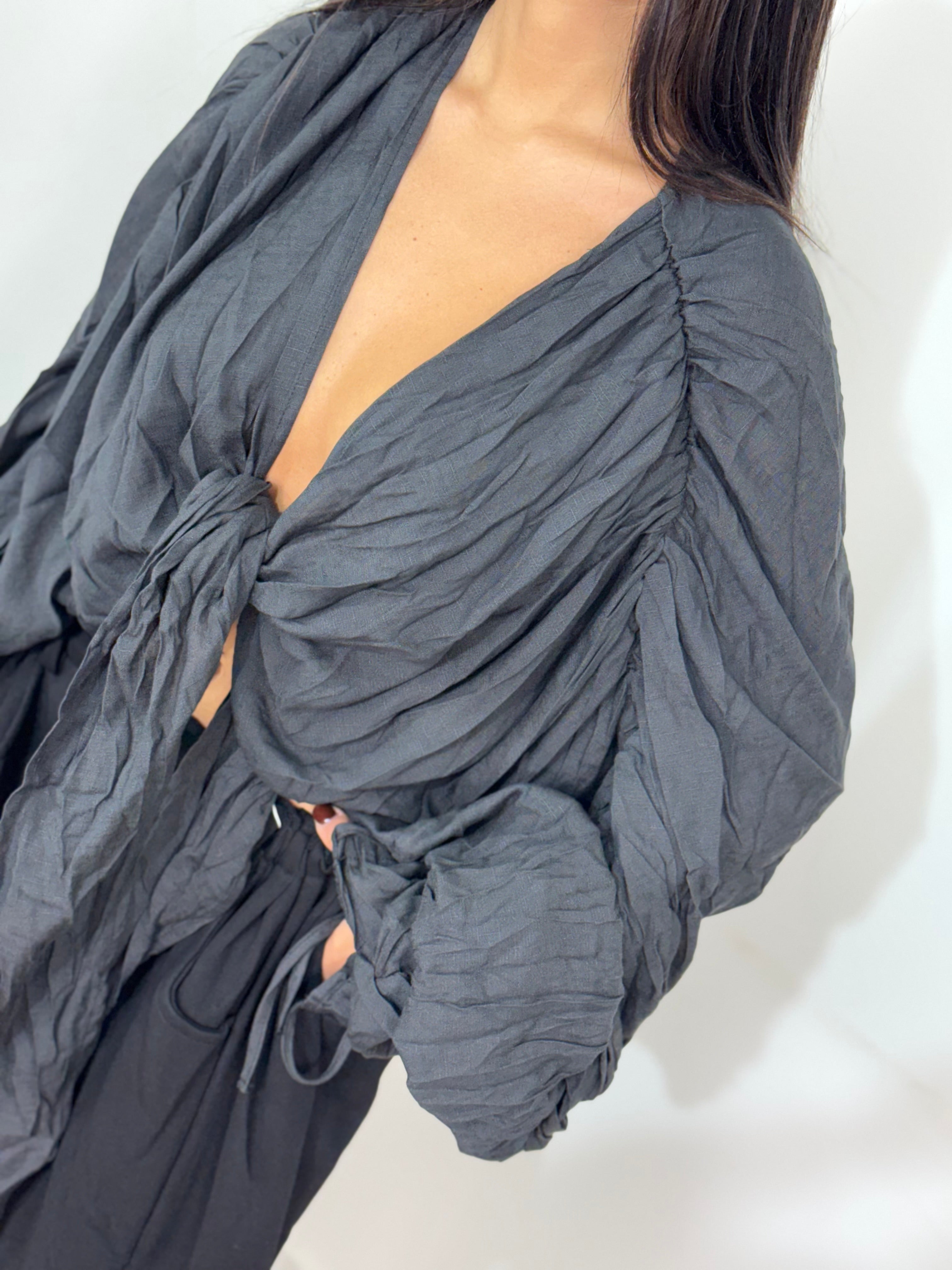 Camicia Lino con manica drappeggio