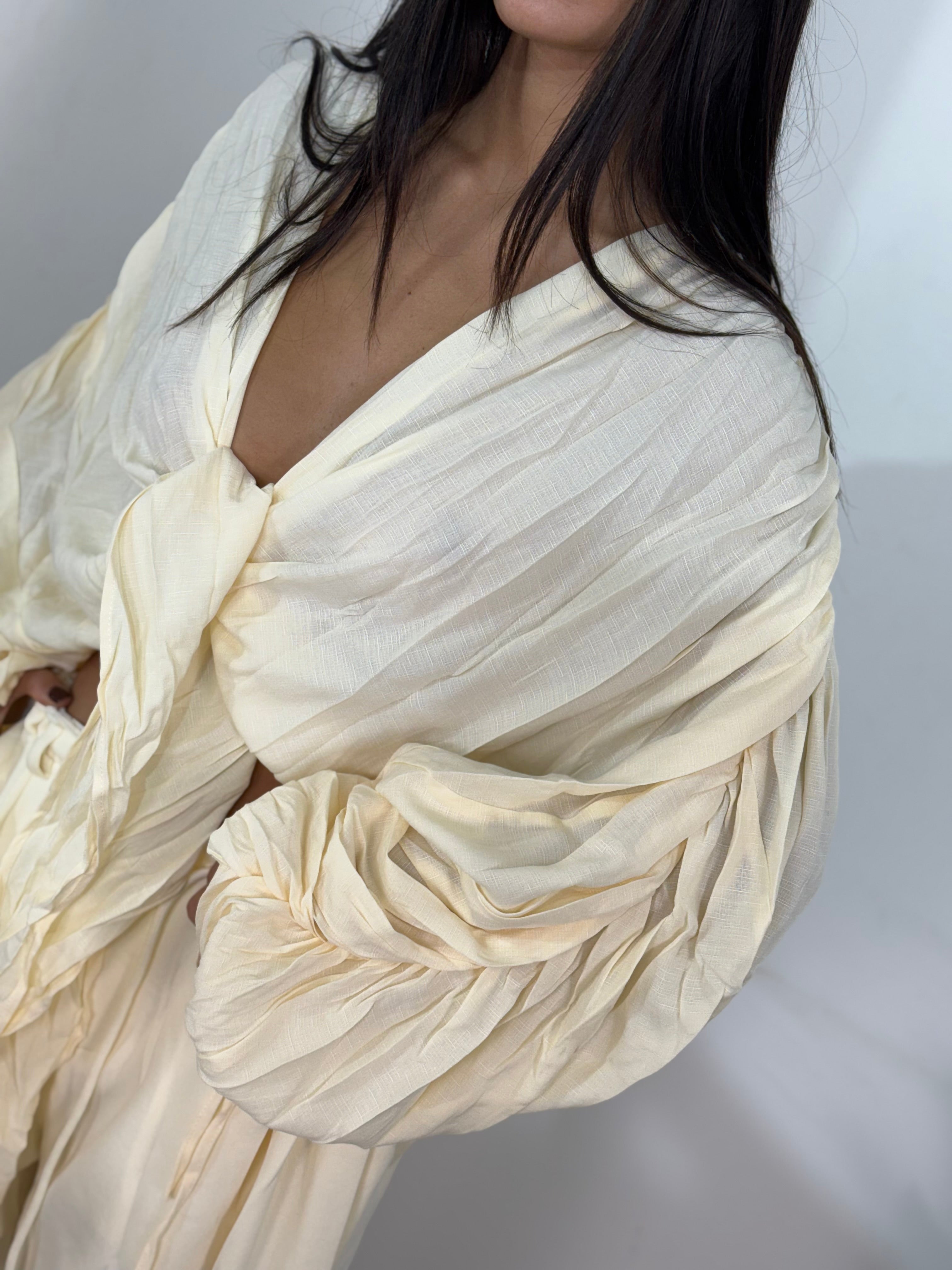 Camicia Lino con manica drappeggio