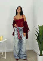 Jeans stampa con cinta cravatta