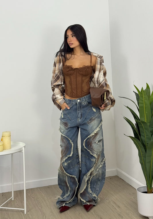 Camicetta crop quadri
